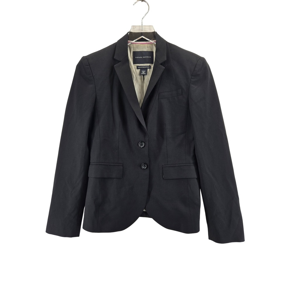 Banana Republic Black Italian Virgin Wool Stretch Blazer Jacket Womens 4P Petite